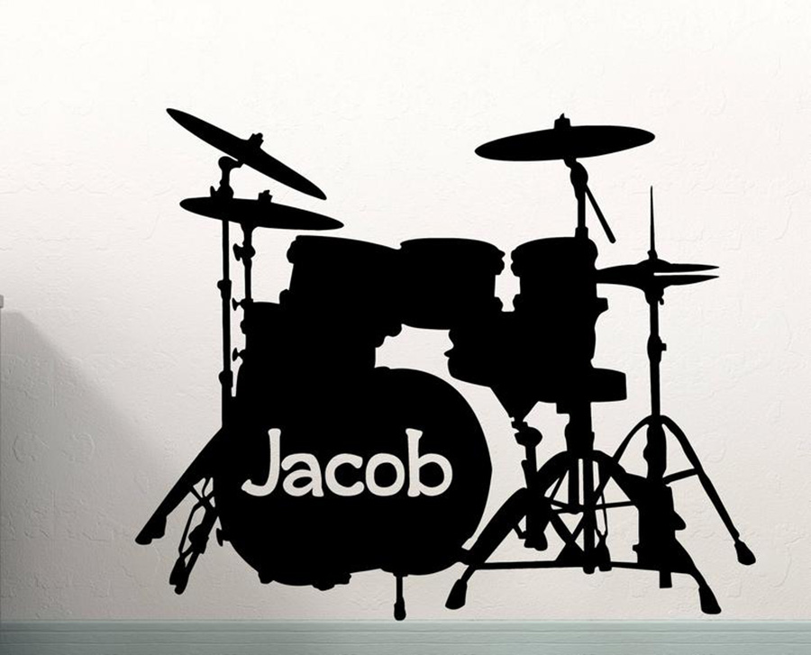 Musical Instrument With Name - Drum Set Decalcomania Della Parete Nome